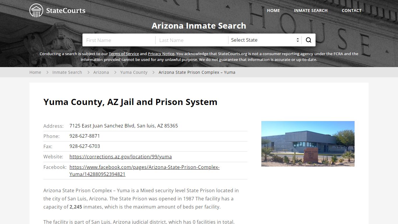 Arizona State Prison Complex – Yuma Inmate Records Search ...